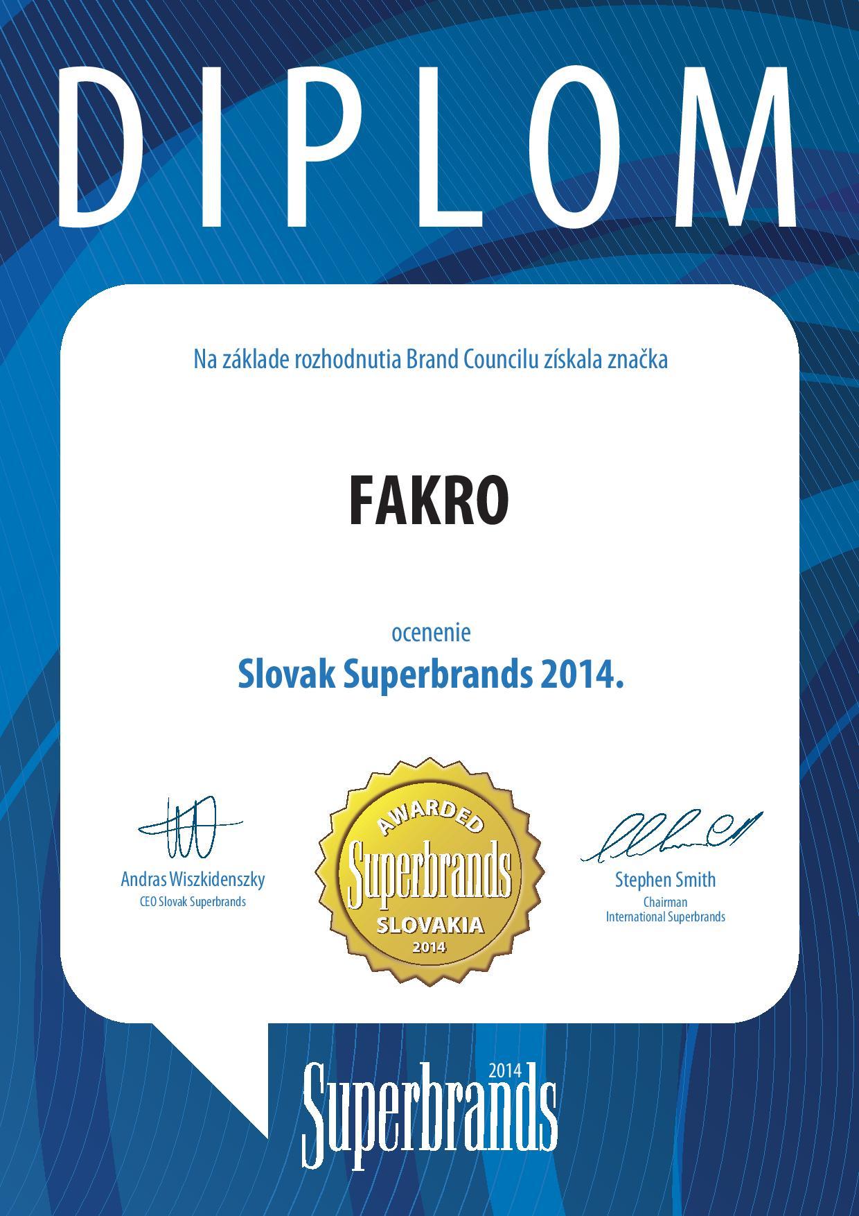 Marka FAKRO otrzymała nagrodę Superbrands 2014 na Słowacji