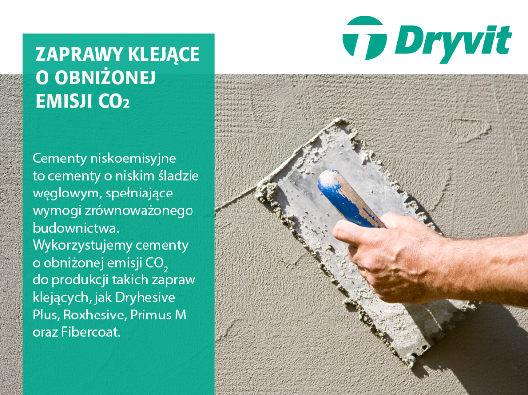 Zielone technologie w budownictwie. Dryvit wykorzystuje cementy o obniżonej emisji CO2 do produkcji suchych zapraw klejących.