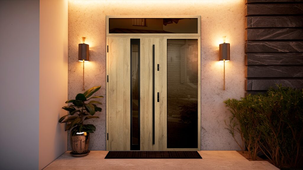 Modern wooden entrance door for the natural effect so you always